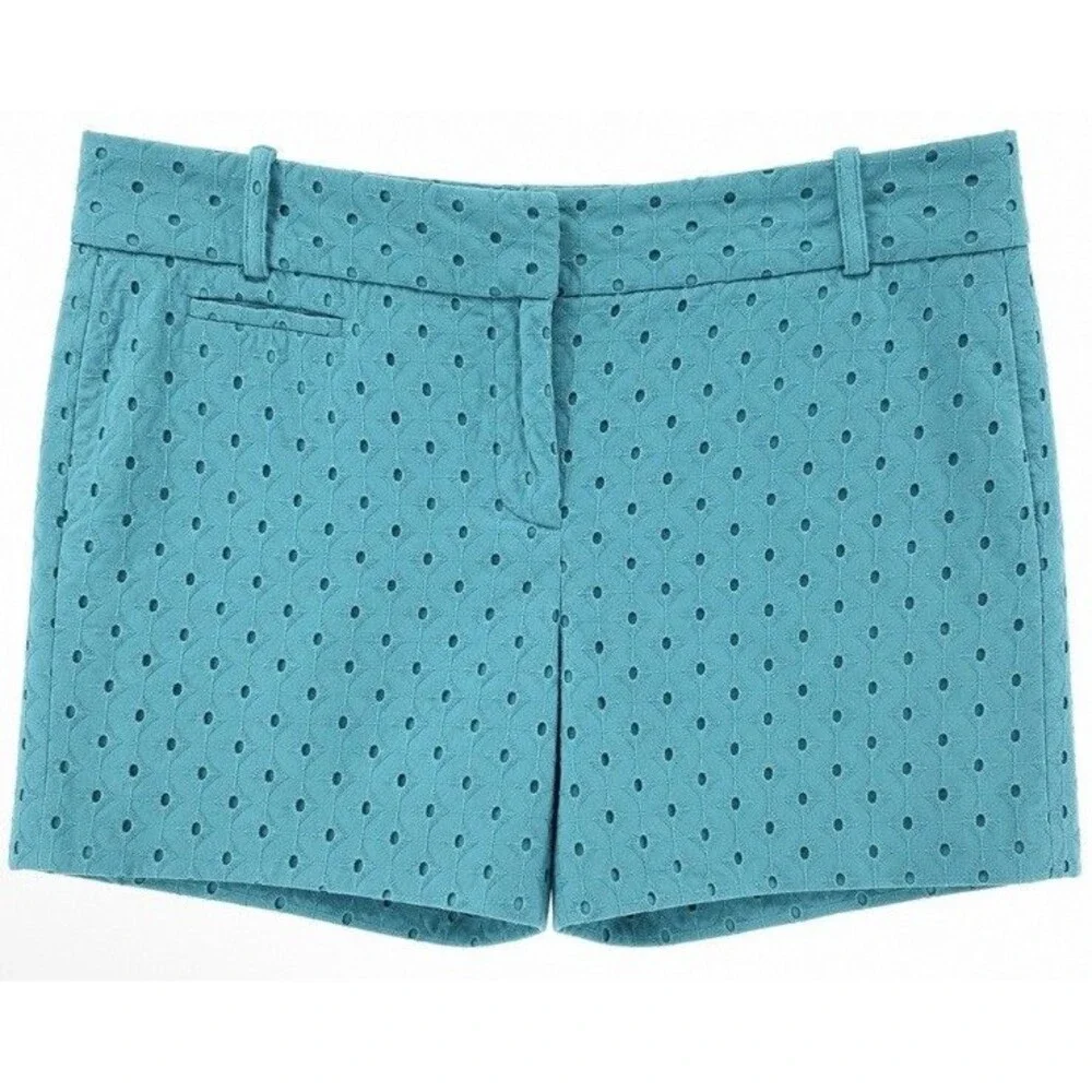 LOFT Riviera Shorts Women’s 12 Teal Eyelet Embroidery Cotton Lined Summer Chic
